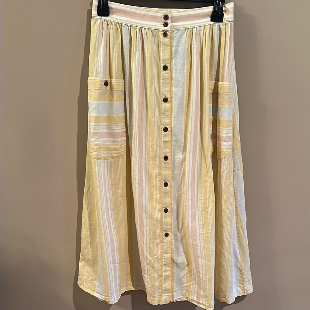 Patagonia Striped Yellow Button-Down Skirt